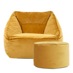 Natalia Velvet Armchair & Pouffe Set | Yellow