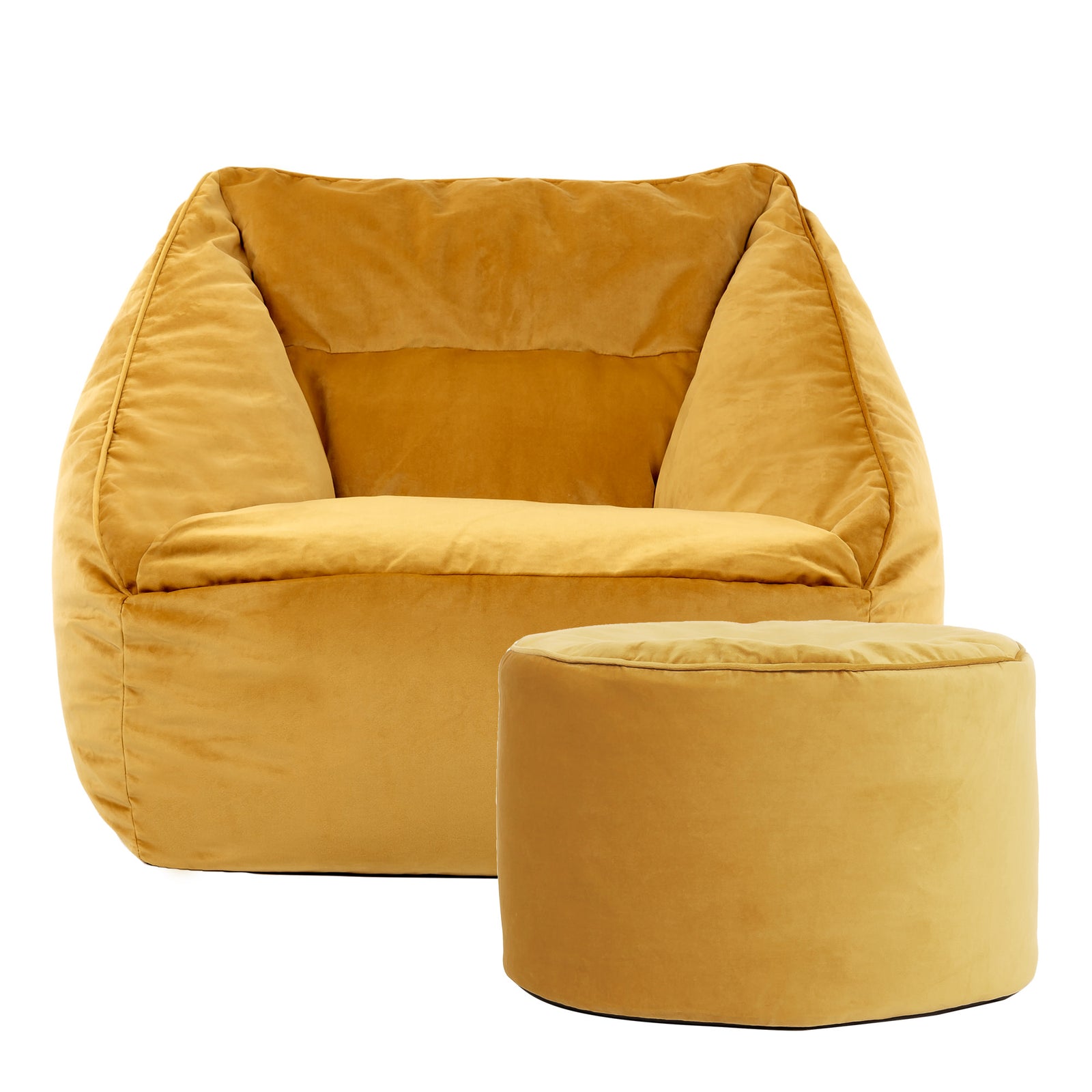 Natalia Velvet Armchair & Pouffe Set | Yellow