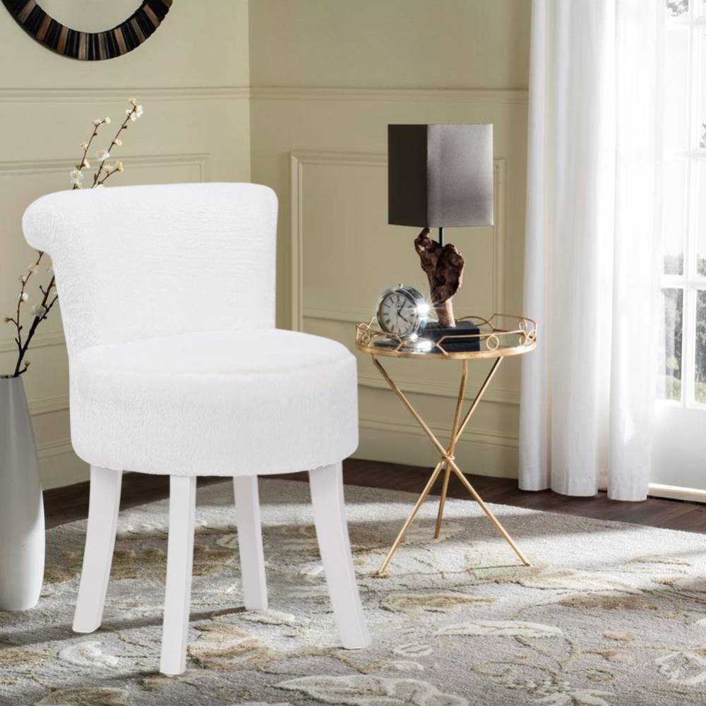 Modern Plush Upholstered Dressing Table Chair With White Legs