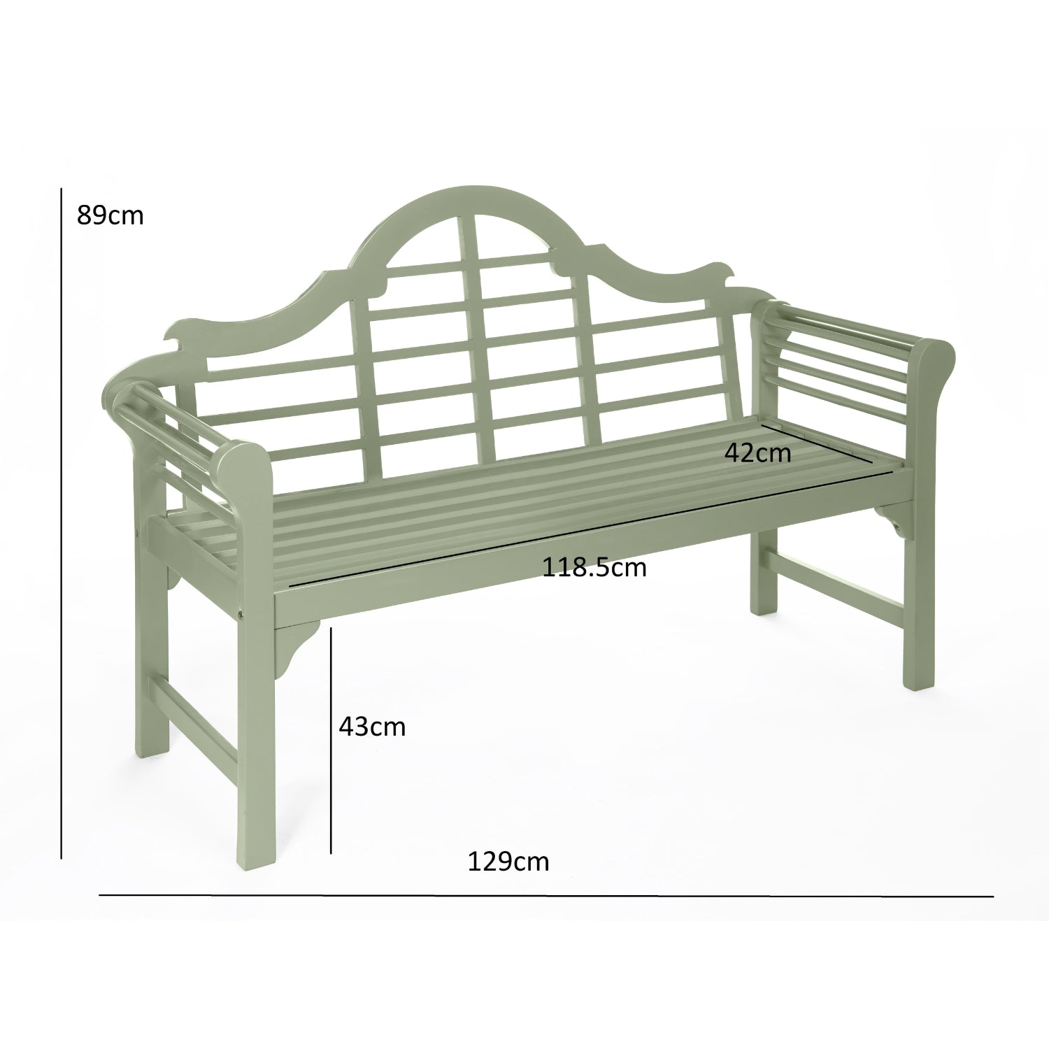 Lutyens Style Pu Painted Wooden Garden Bench | Sage Green