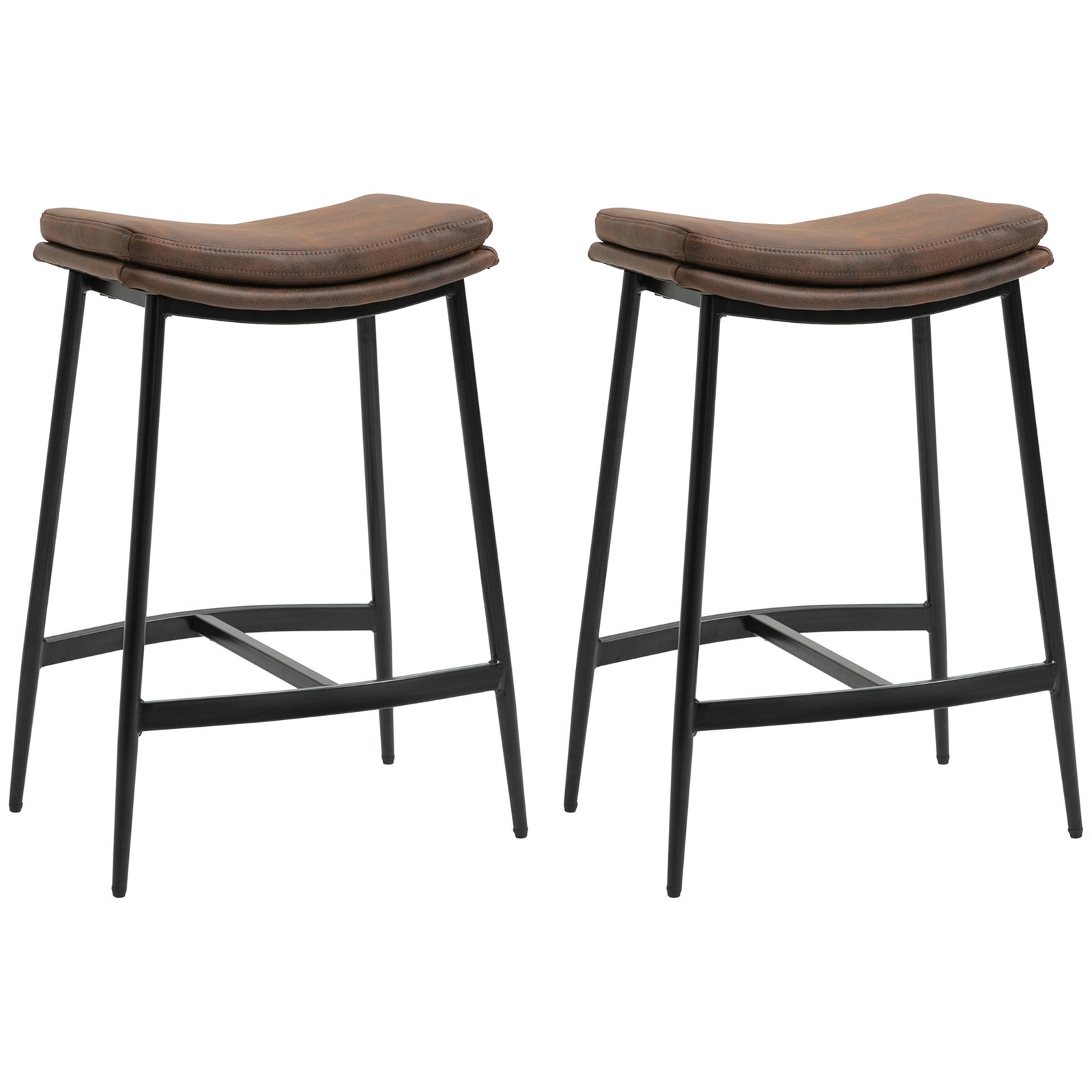 Upholstered Barstools Curved Seat Set Of 2 | Brown