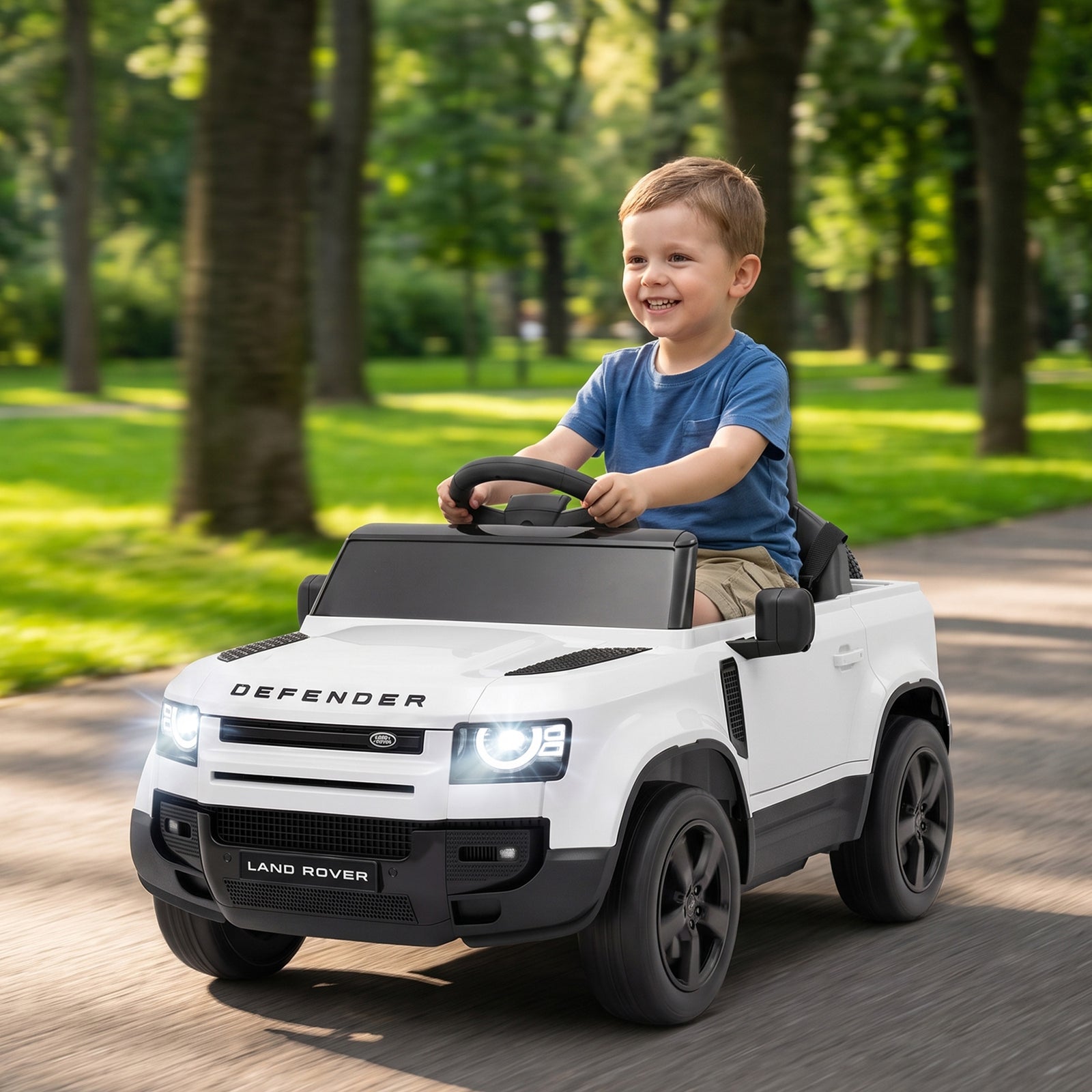 Land Rover Defender Licensed 12v Kids Ride On Car W/ Remote | White