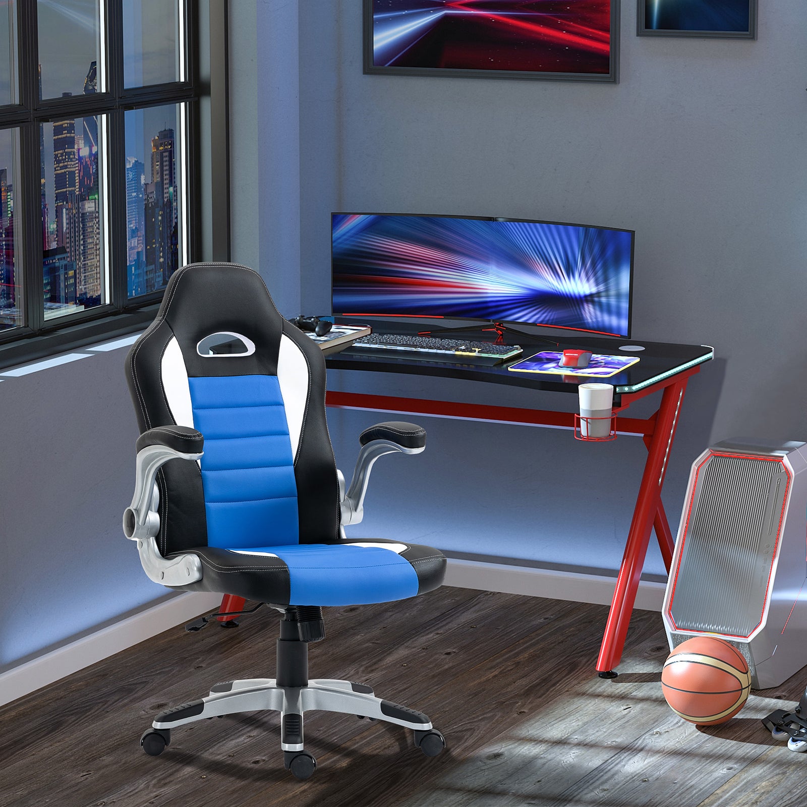 Gaming Chair Adjustable Flip Up Arms Blue