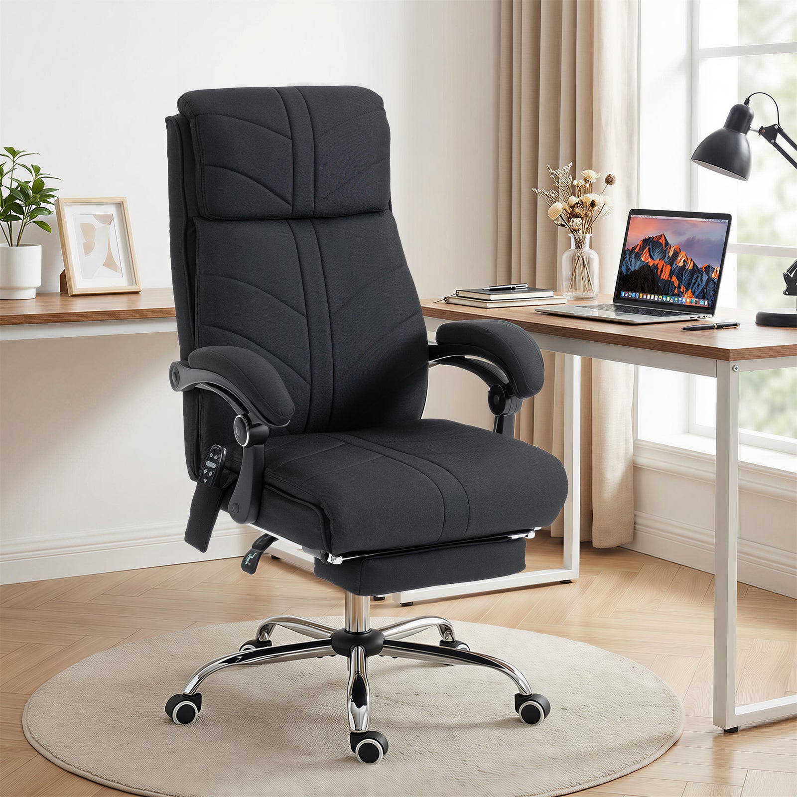 Vibration Massage Office Chair With Heat, Footrest | Black