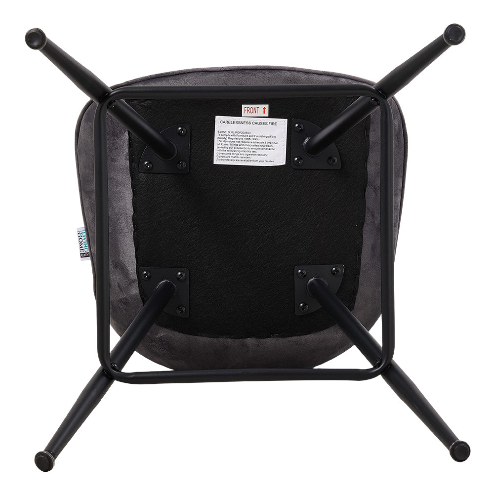 Set Of 2 Modern Flannel Bar Stools With Backrest – Soft Padded Seat, Metal Legs | Grey
