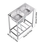 76cm*40cm*85cm H 201 Stainless Steel 2 Compartments Commercial Sink