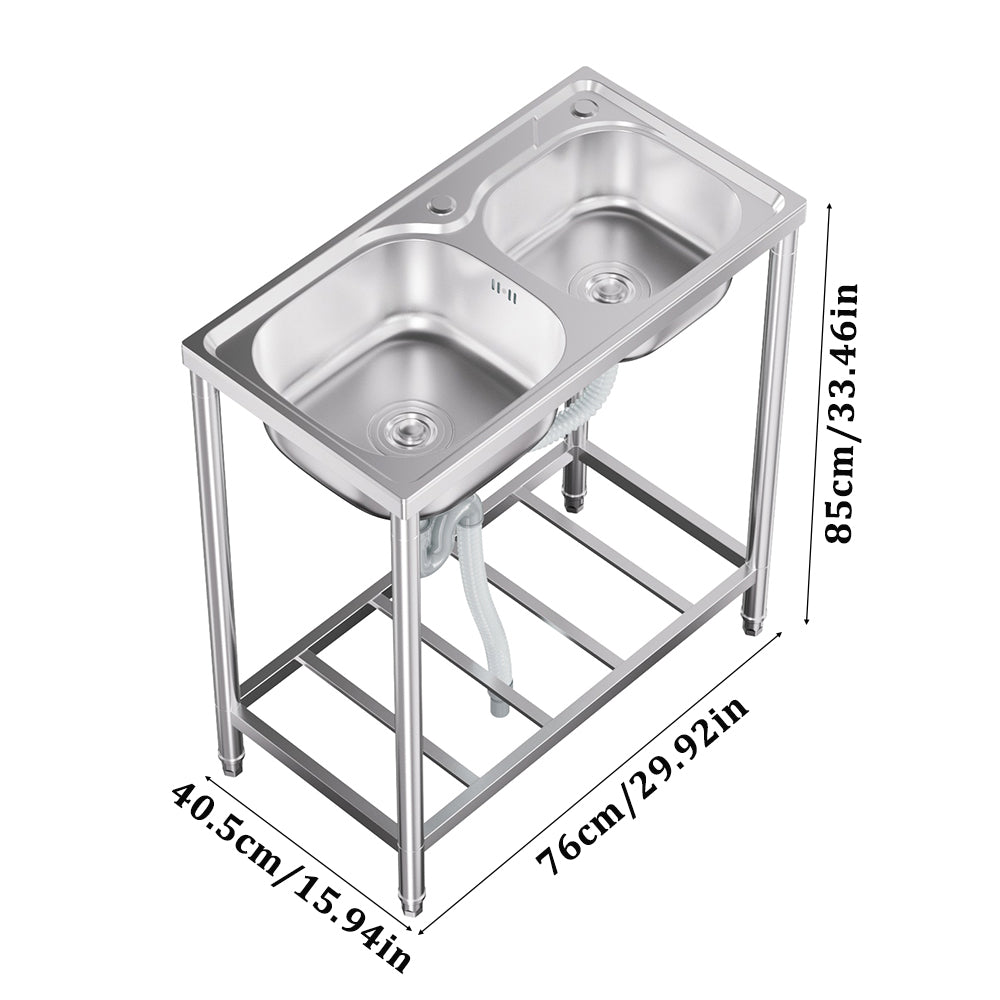 76cm*40cm*85cm H 201 Stainless Steel 2 Compartments Commercial Sink