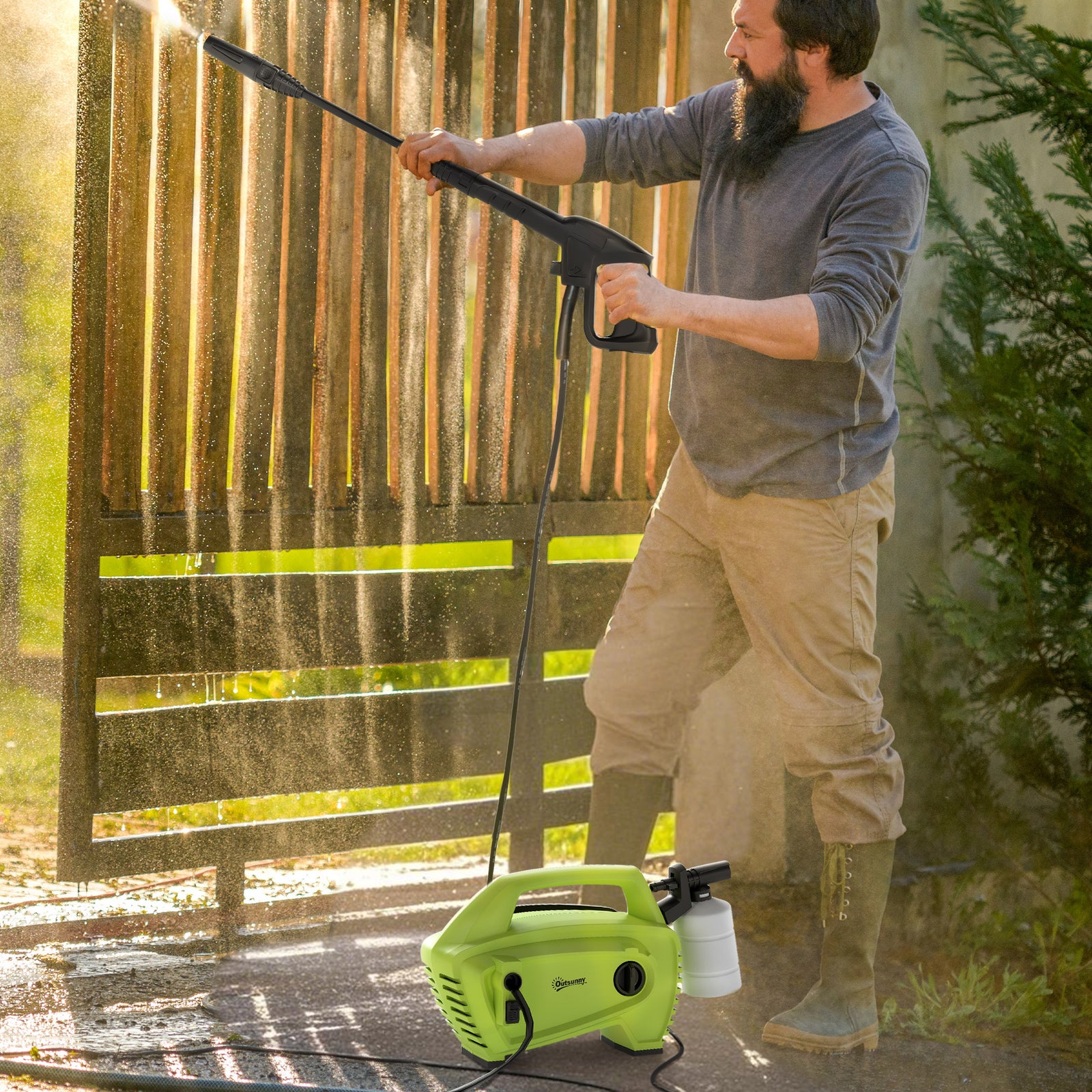1600w Power Washer 130 Bar Pressure Washer 6m Hose, Nozzle, Green