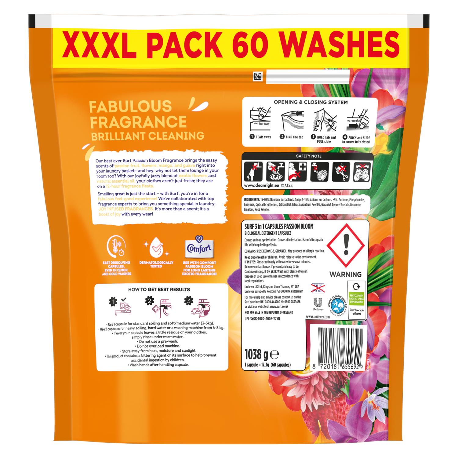 3 In 1 Laundry Washing Detergent Capsules Passion Bloom | 180 Washes