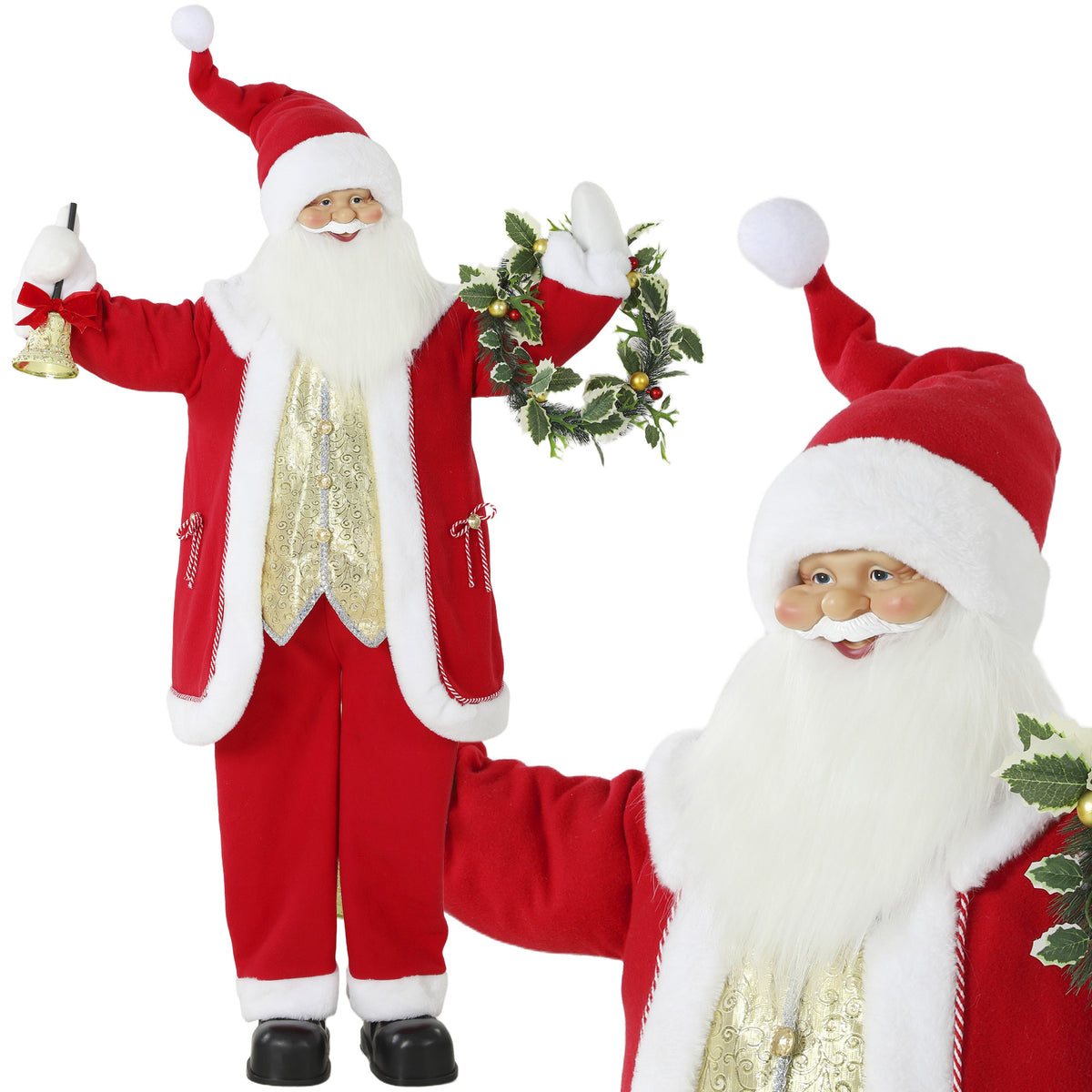 HOMCOM 5ft Life Size Christmas Singing Santa Claus With Bell And Wreath