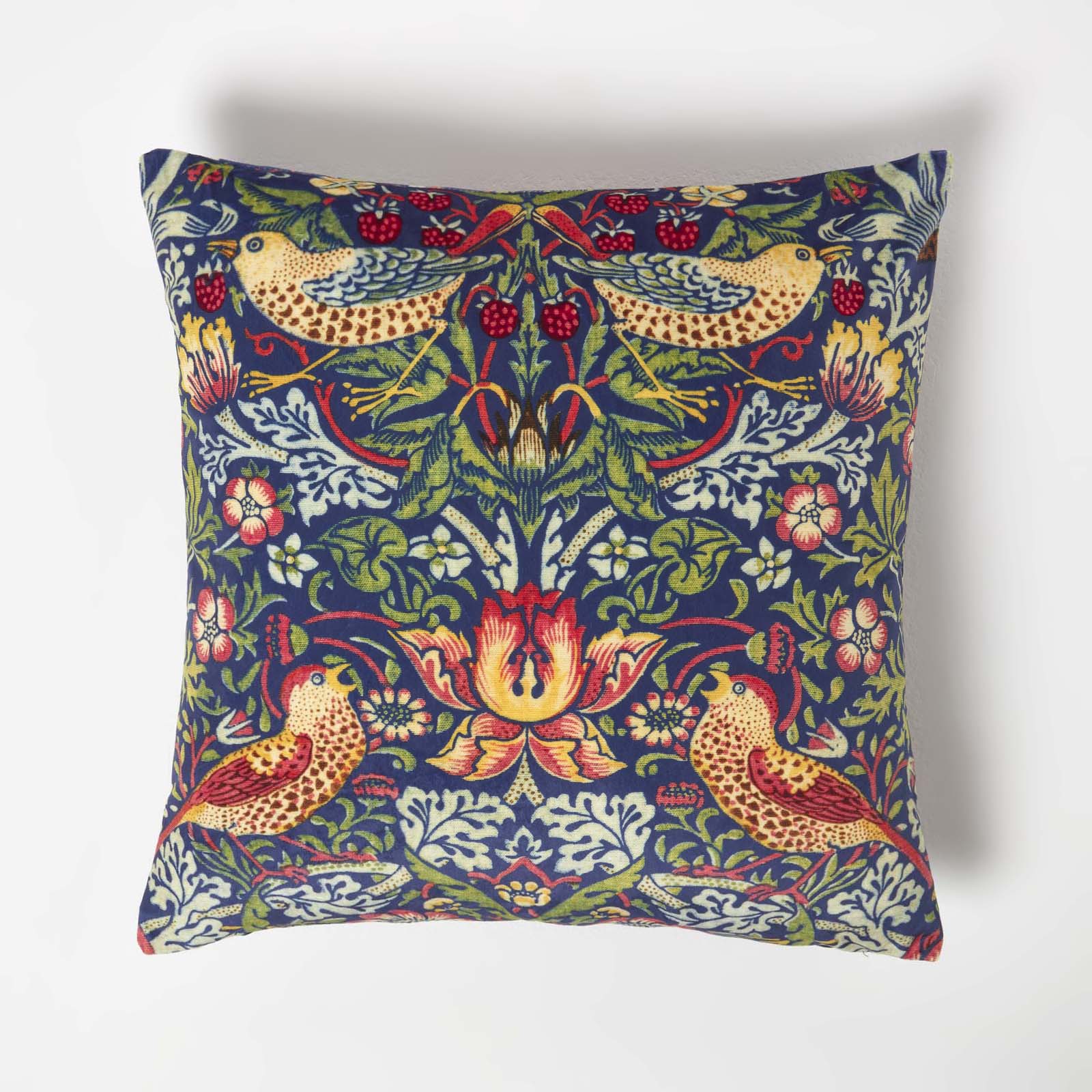 William Morris Strawberry Thief Velvet Cushion | 45cm x 45cm | Red
