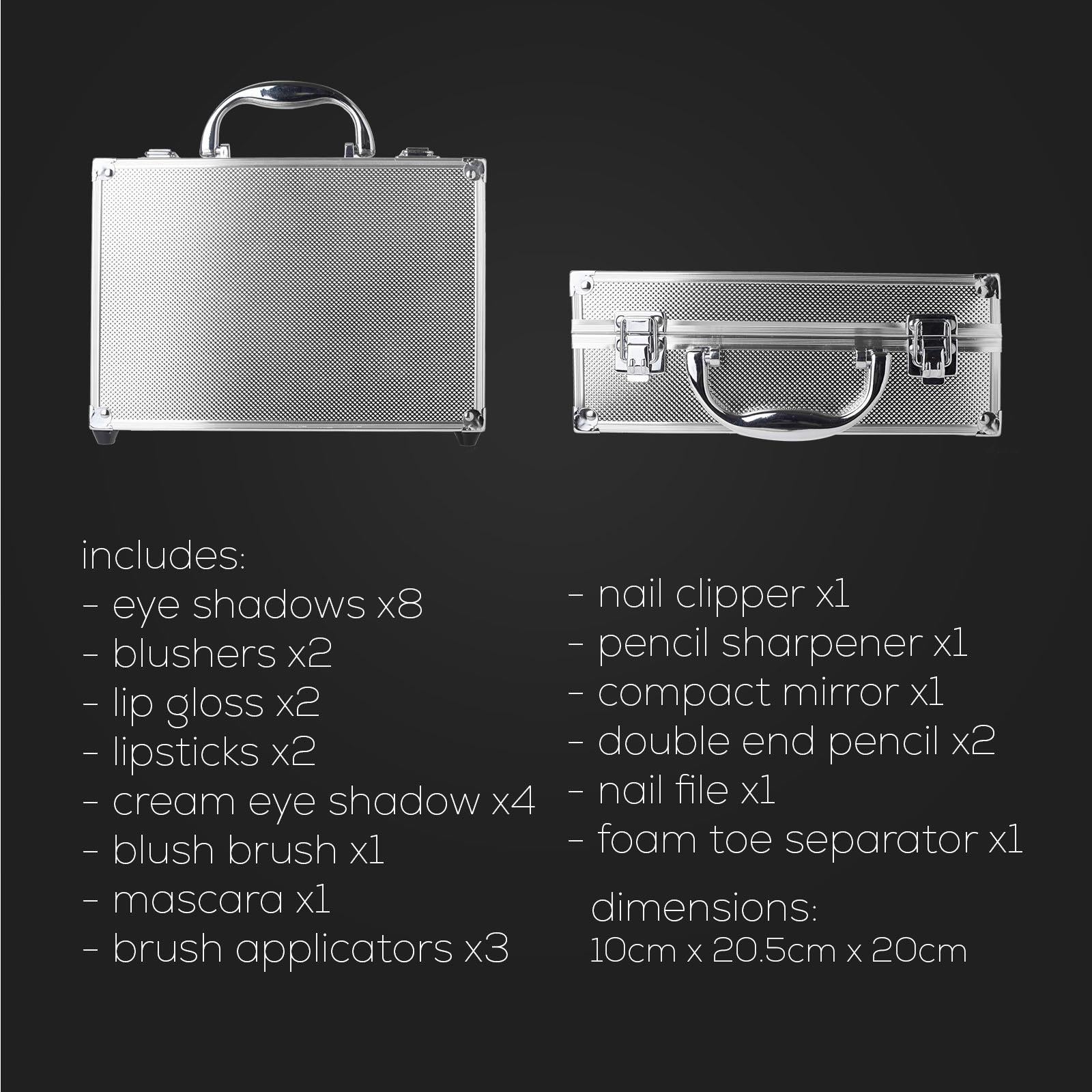 Dawn Till Dusk Make Up Large Storage 54 Piece Vanity Case Set | 54Piece | Silver