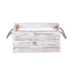 Distressed White Rope Handled Wooden Crate | Medium | White