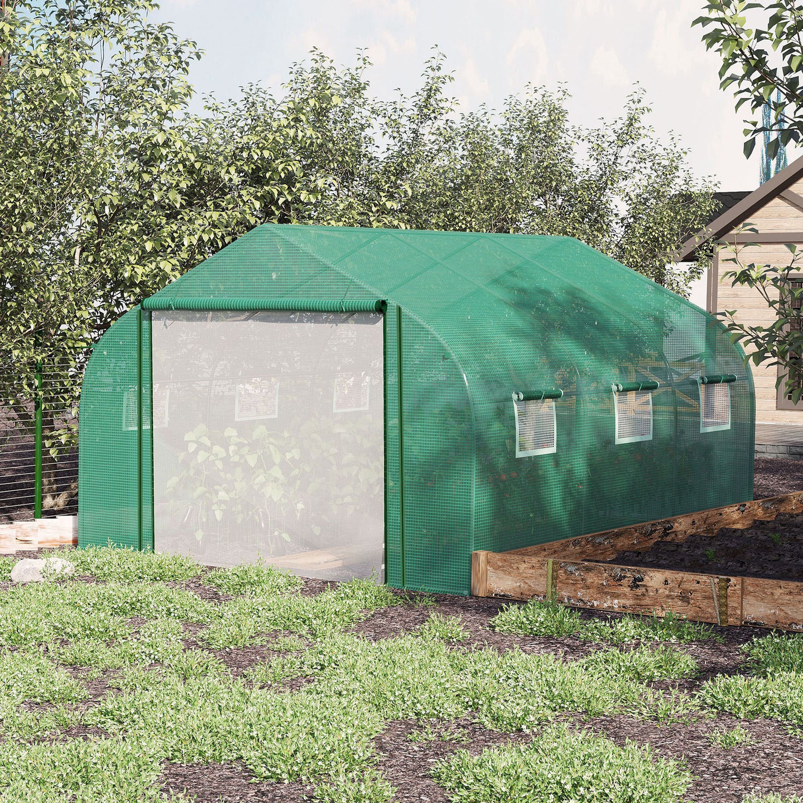 3.5x3x2m Tunnel Greenhouse W/ Roll Up Door