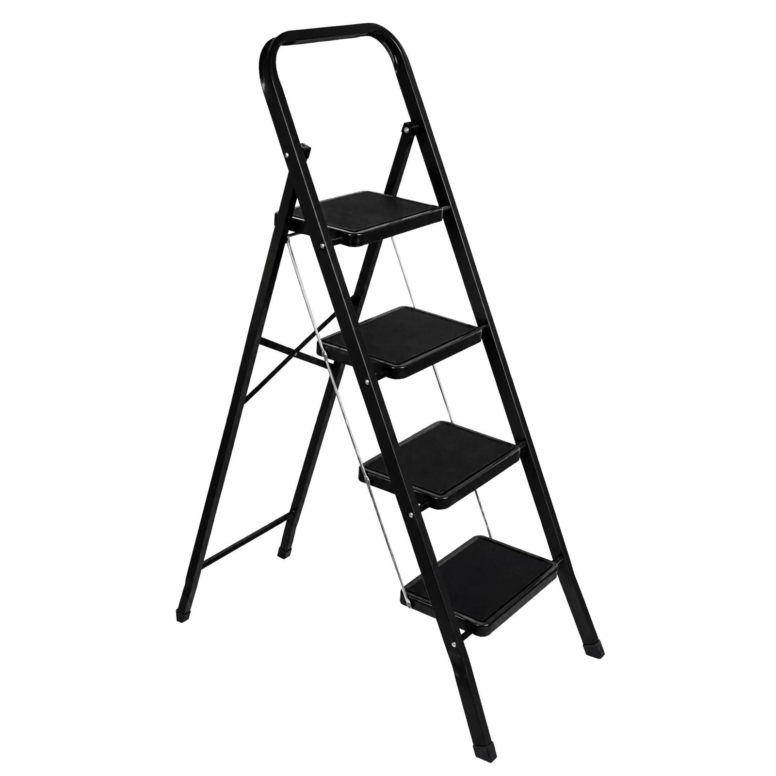 4 Step Ladder Heavy-duty Steel Folding Step Stool 150kg Capacity | Black