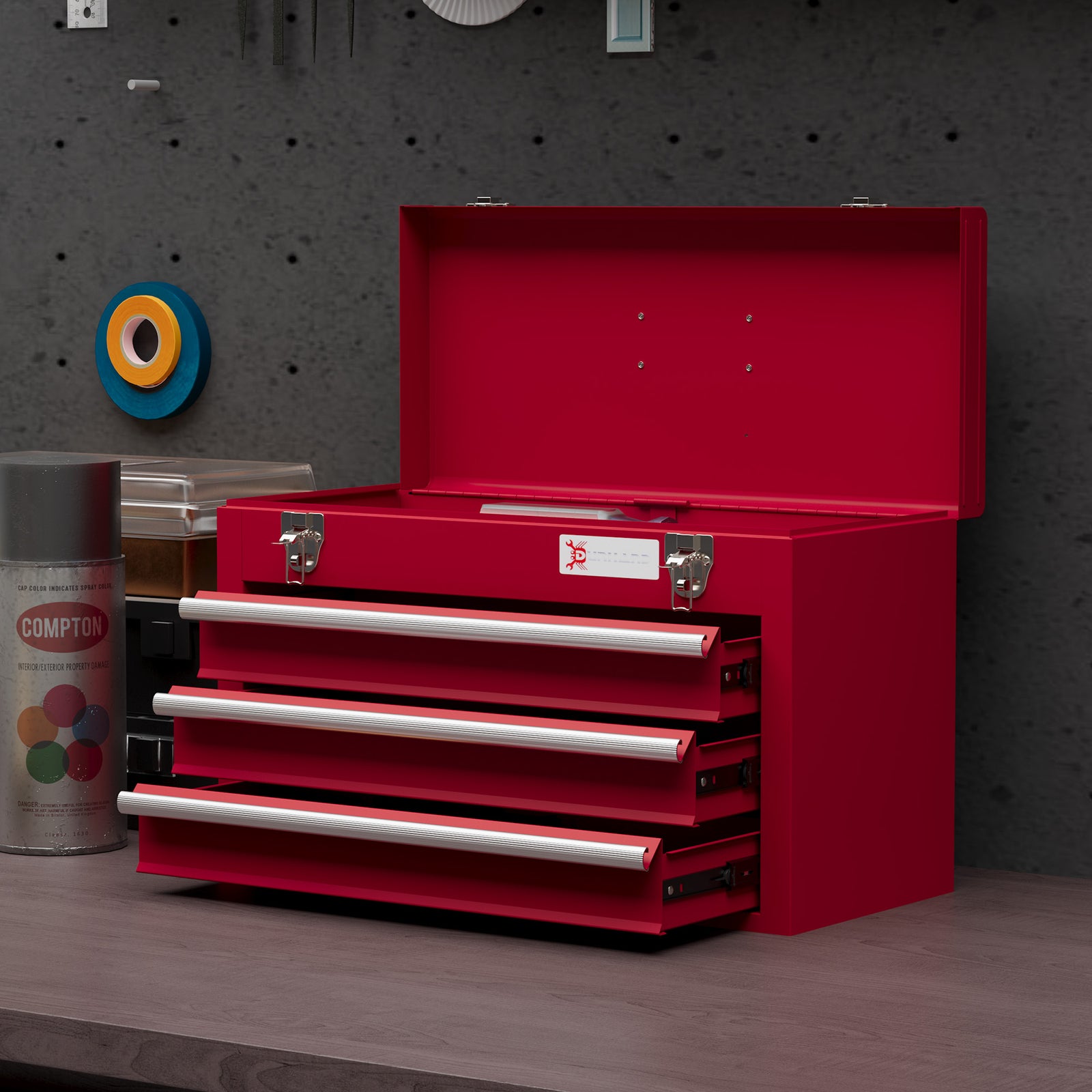 Lockable 3 Drawer Tool Chest With Ball Bearing Slide Drawers | Red