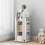 360°rotating Kids' Bookshelf Wooden House Frame Book Storage Organizer For Children | White