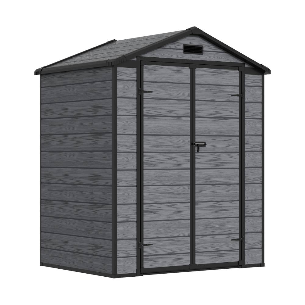 6x4.4 Ft Outdoor Plastic Storage Shed With Floor, Window, Vents & Double Lockable Doors,wood Grain Design