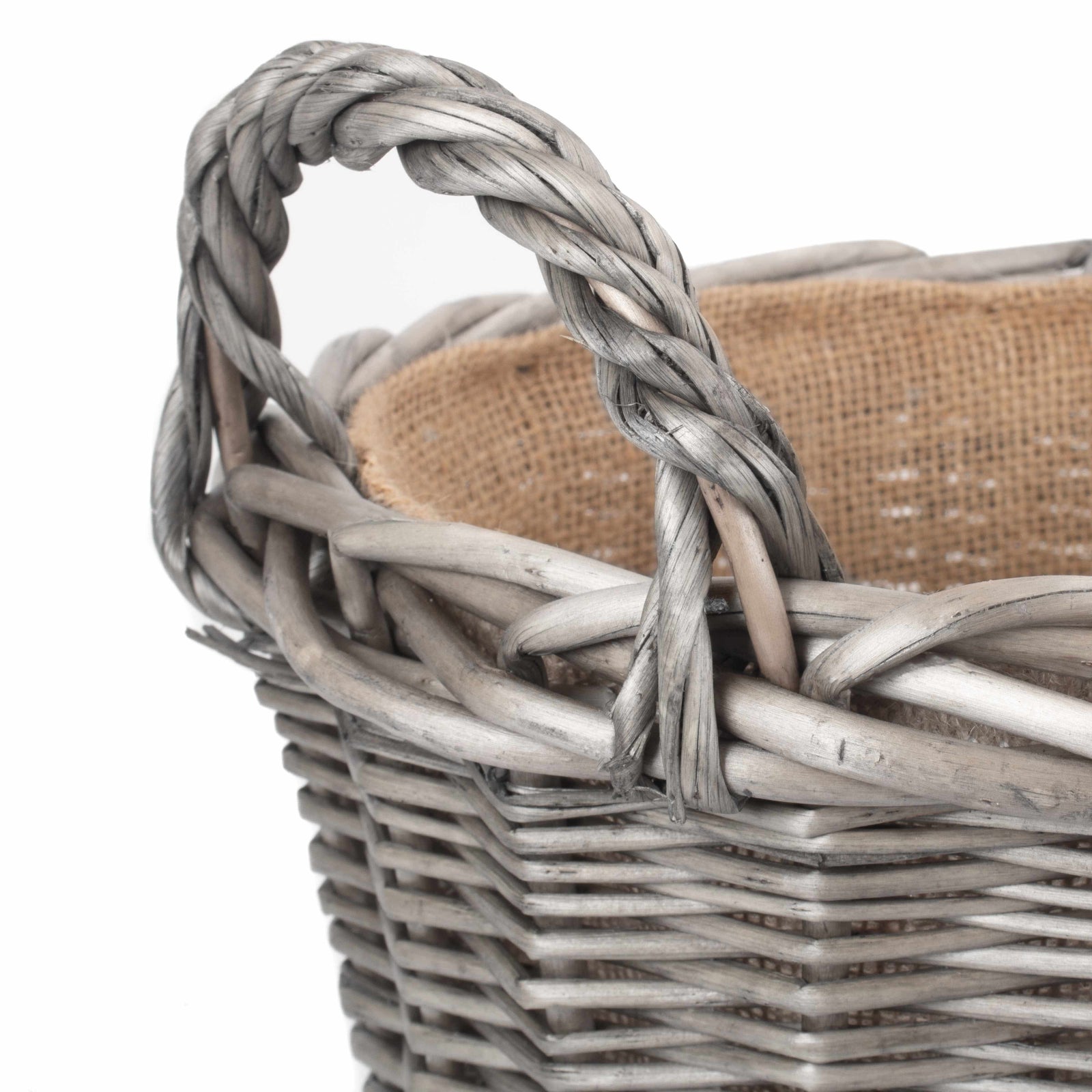 Wicker Antique Wash Finish Lined Log Basket | Small | Brown