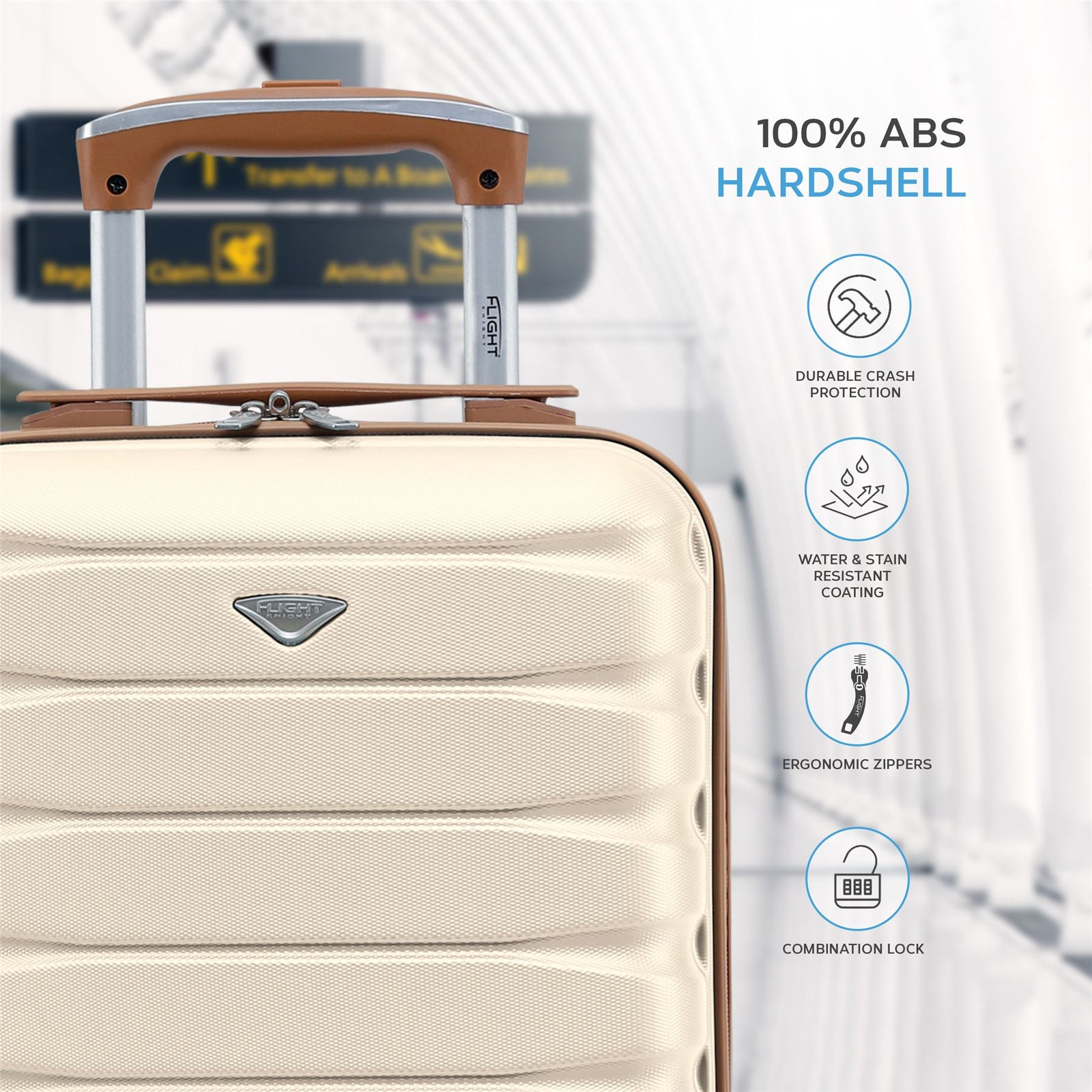 40x30x20cm Cabin Carry-on Suitcase - Lightweight, Durable, 4-wheel Luggage - 100+ Airlines Approved | Cabin | Cream