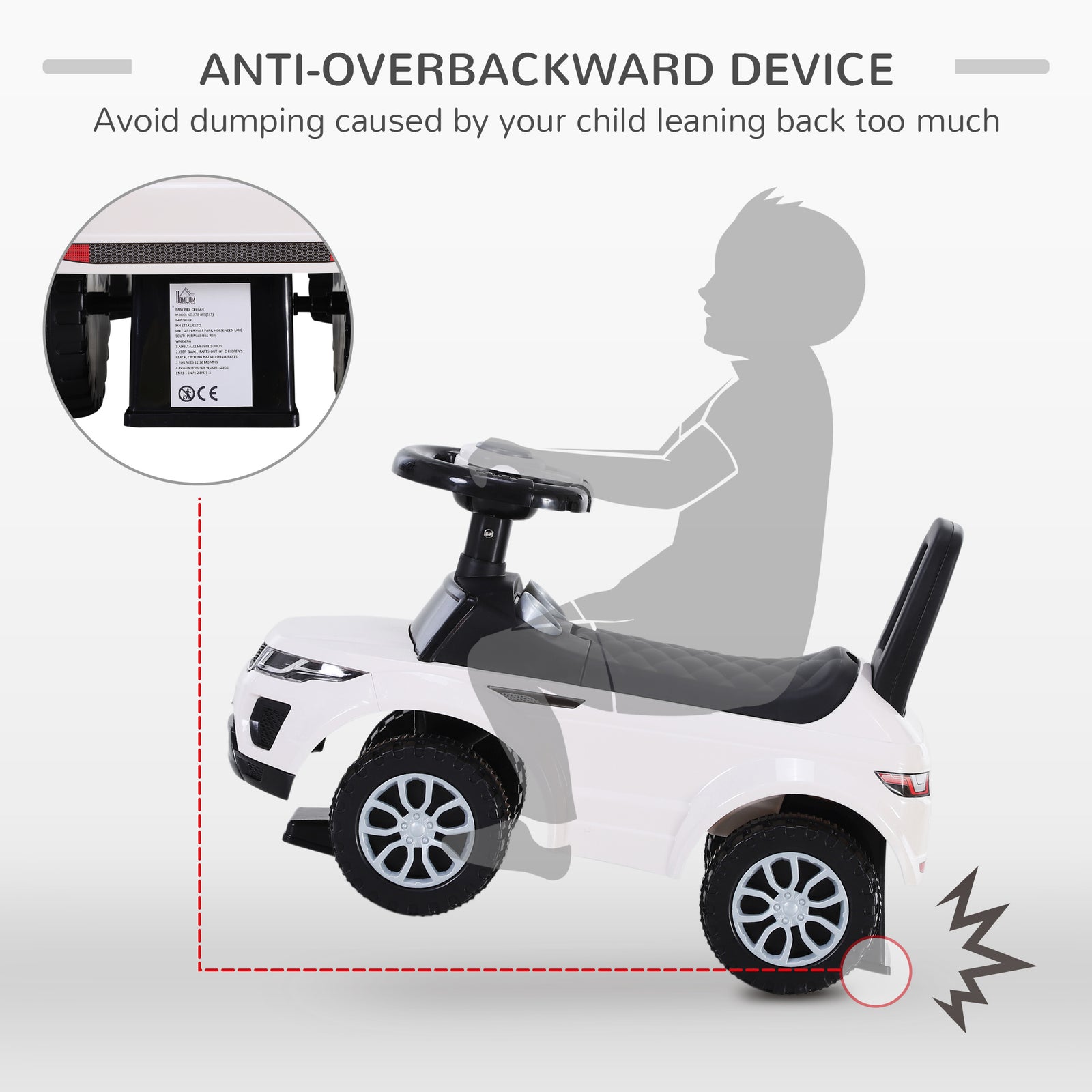 3-in-1 Ride On Car Foot To Floor Slider Toddler W/ Horn Steering | White