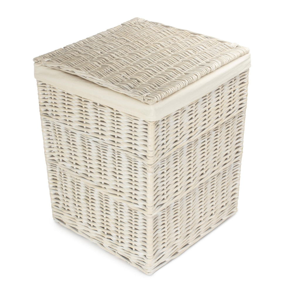 White Oatmeal Cotton Lined Square White Wash Laundry Basket | Small | White