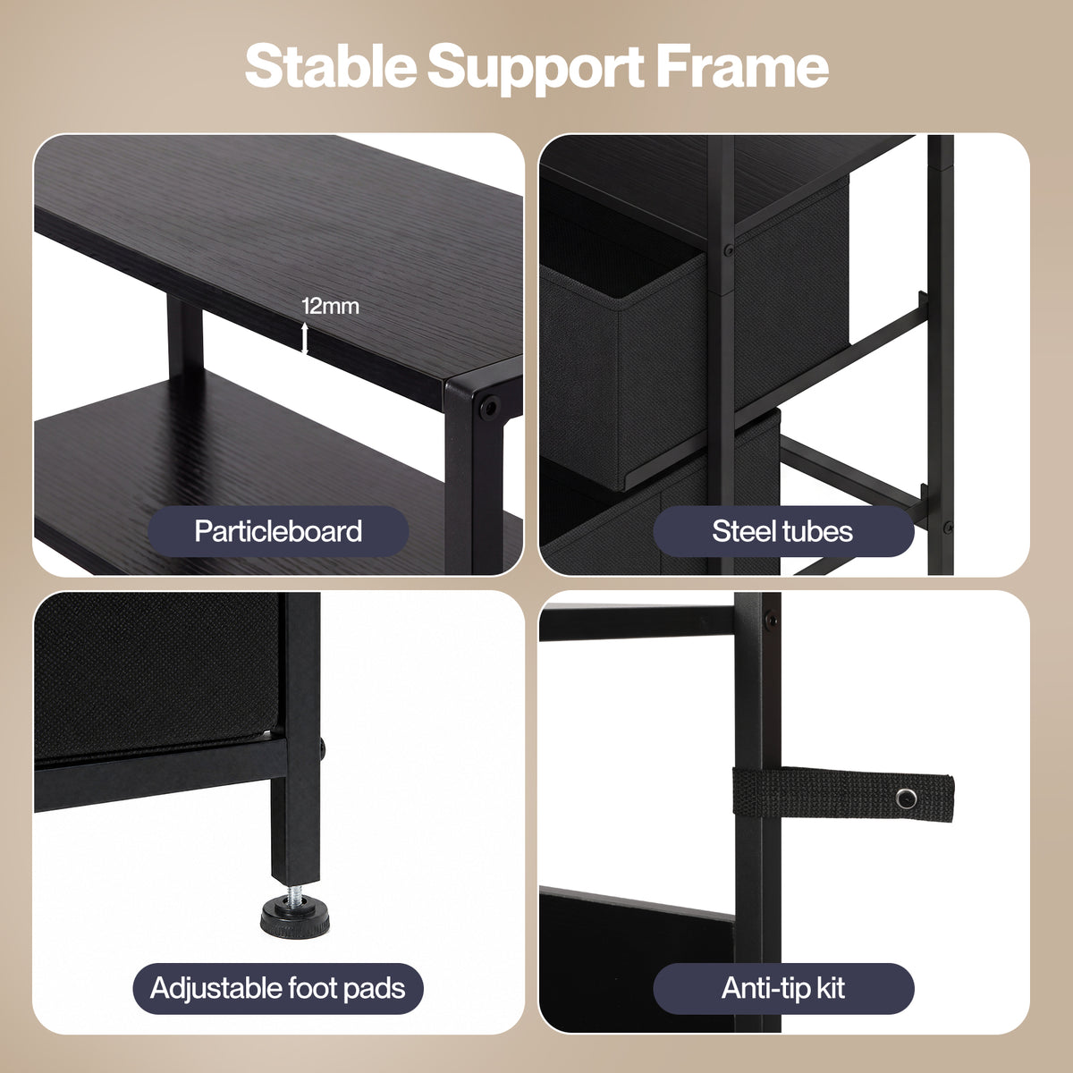 Levede Bedside Table With Charging Station,led Light 2 Drawers Storage Black