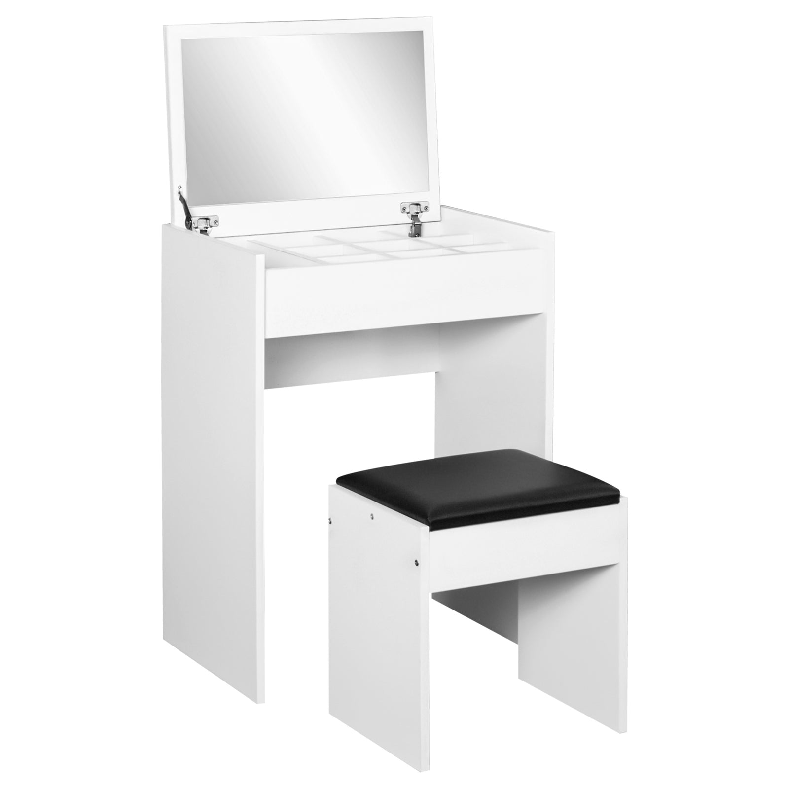 Dressing Table Set Cushioned Stool Flip-up Mirror Chipboard | One Size | White