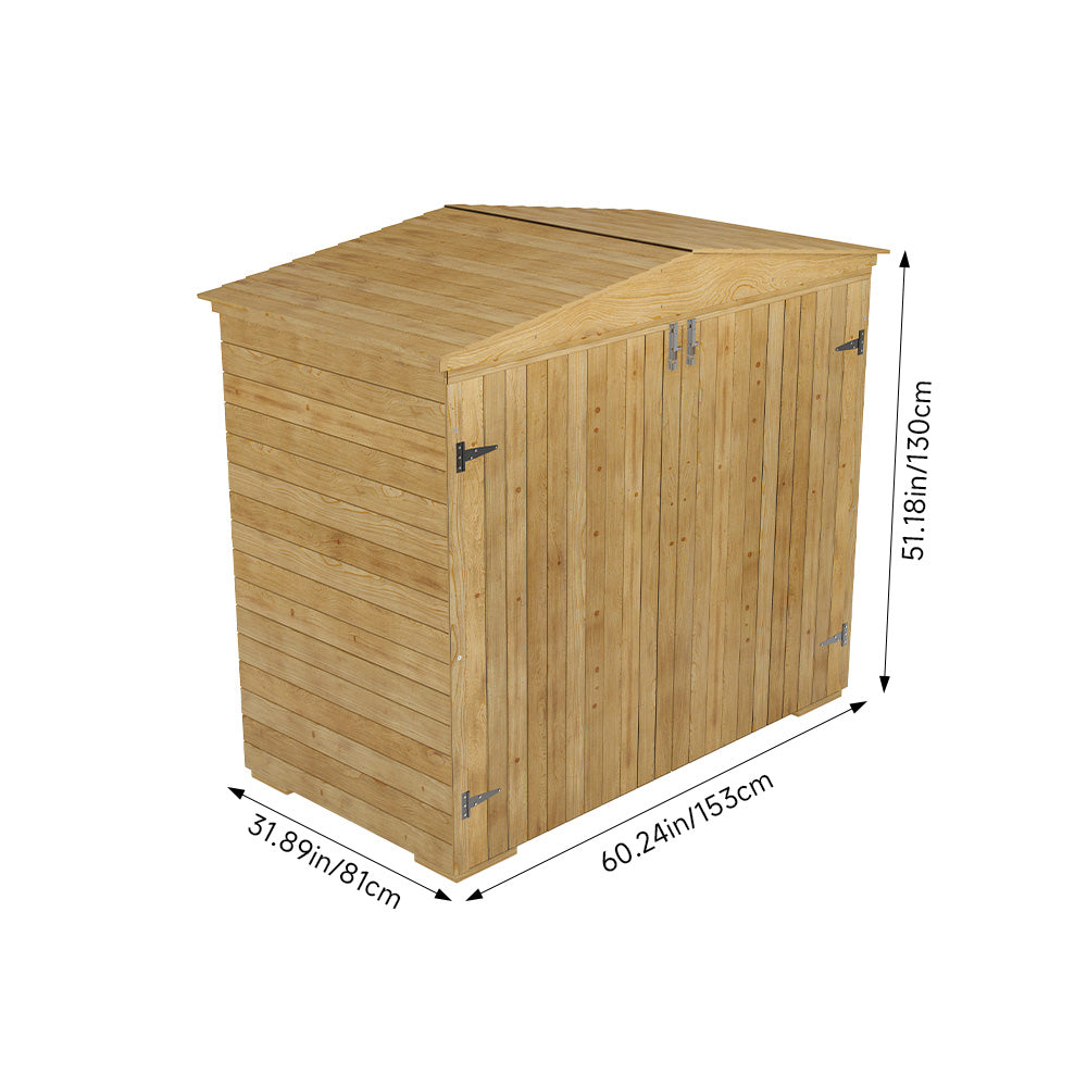 Solid Fir Wood Garden Storage Shed, Outdoor Wooden Cabinet With Double Doors & Sloped Roof, Waterproof Painted Tool Storage