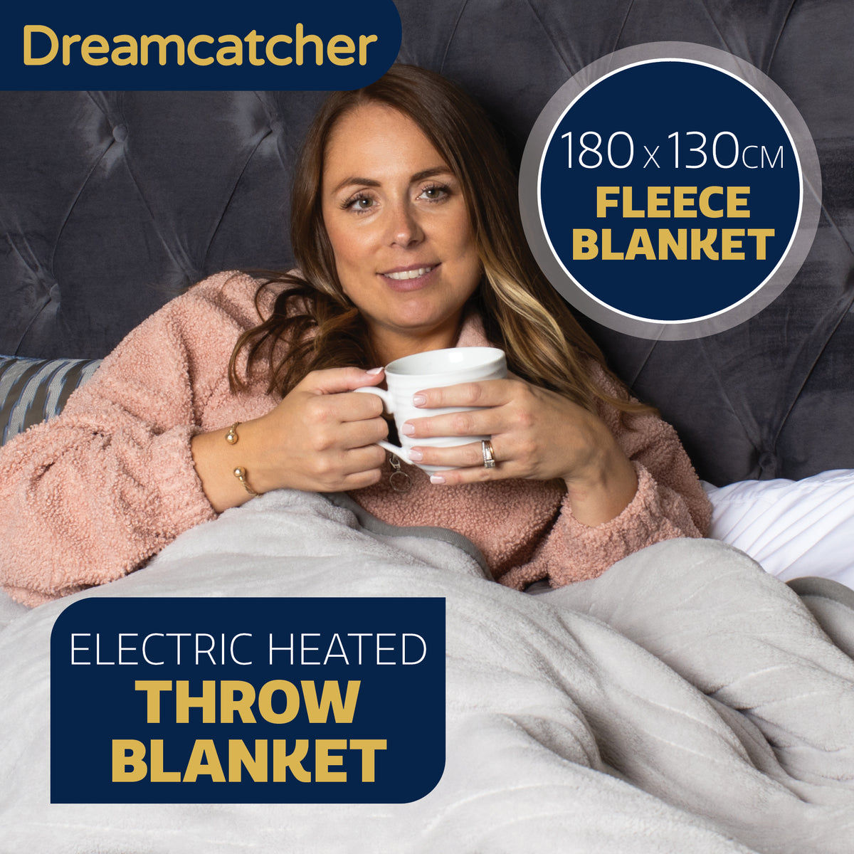 Deluxe  Xl Electric Throw Heated Double Over Blanket Soft Fleece 9 Heat & 12hr Timer Settings | XL | Silver