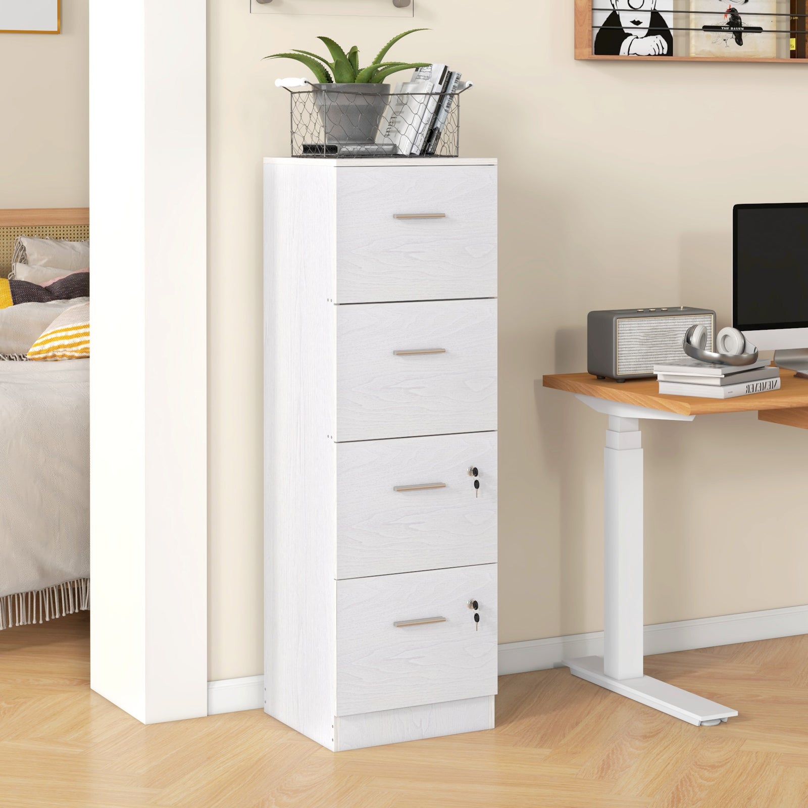 4 Drawer File Cabinet Locking Filing Cabinet | White