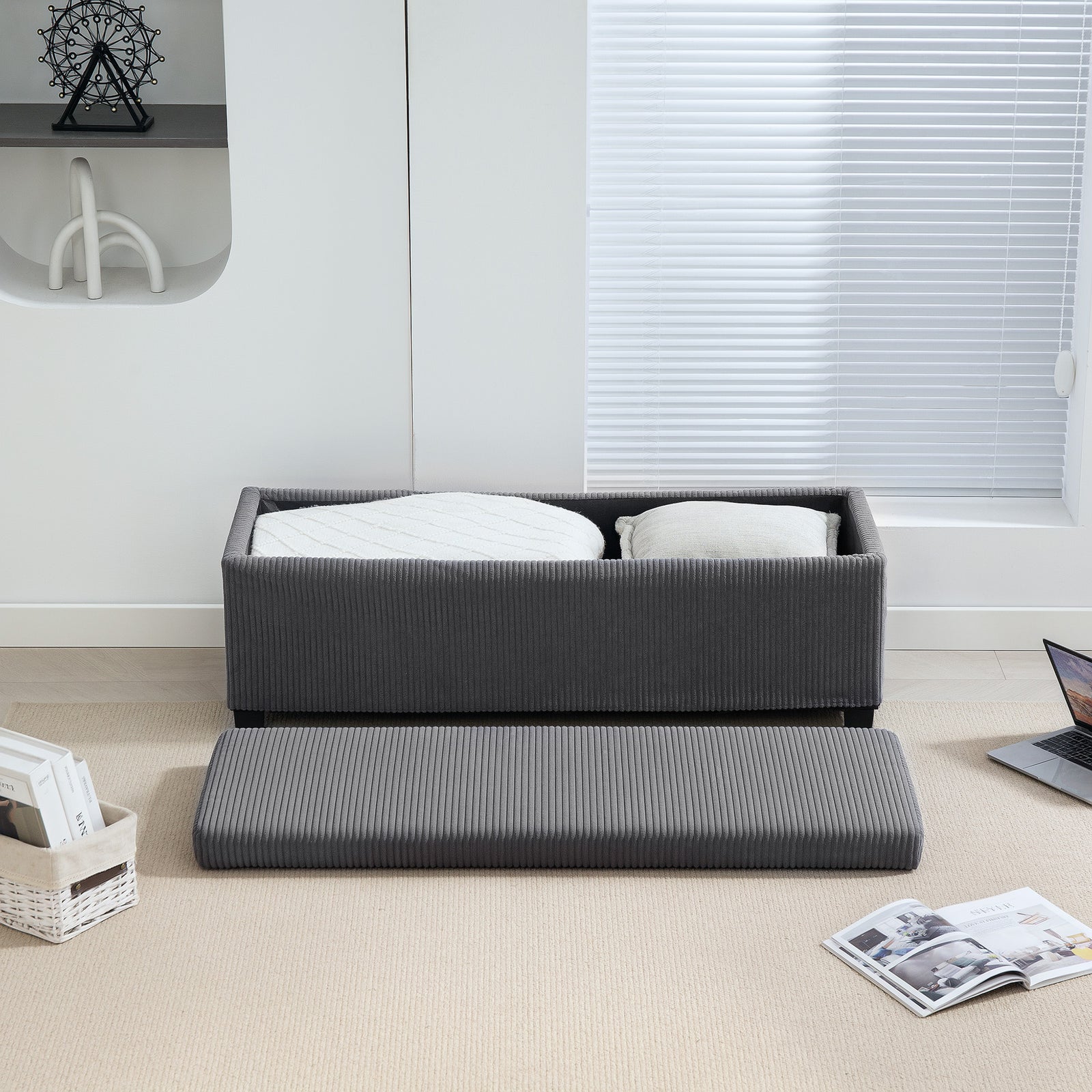 Storage Ottoman With Lid, 112cm Bench Chest Box | Grey