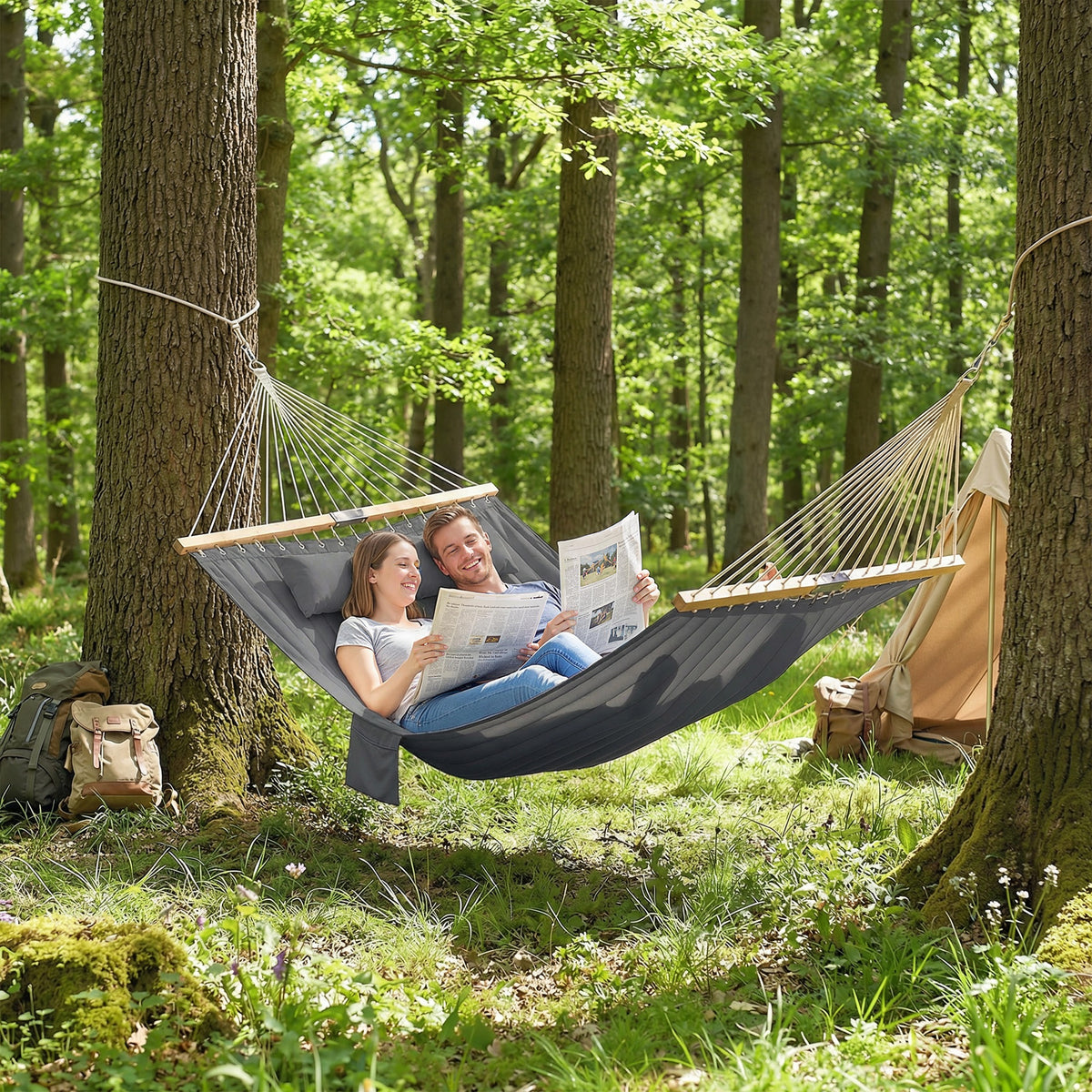 Outsunny Double Hammock 2-person Padded Swing Bed