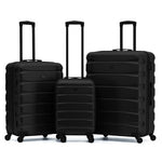 Set Of 3 Hard Shell Suitcase Cabin & Check In Cases With Tsa Lock - Overhead Cabin With Medium & Large Check-in Bag | Set of 3 | Jet Black