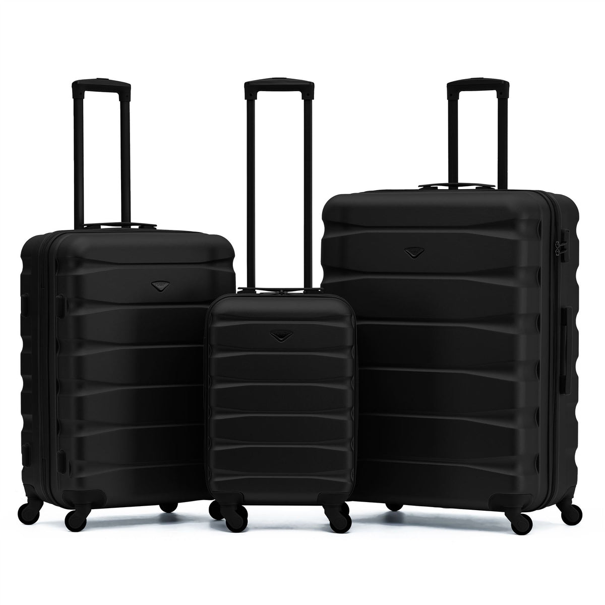 Set Of 3 Hard Shell Suitcase Cabin & Check In Cases With Tsa Lock - Overhead Cabin With Medium & Large Check-in Bag | Set of 3 | Jet Black