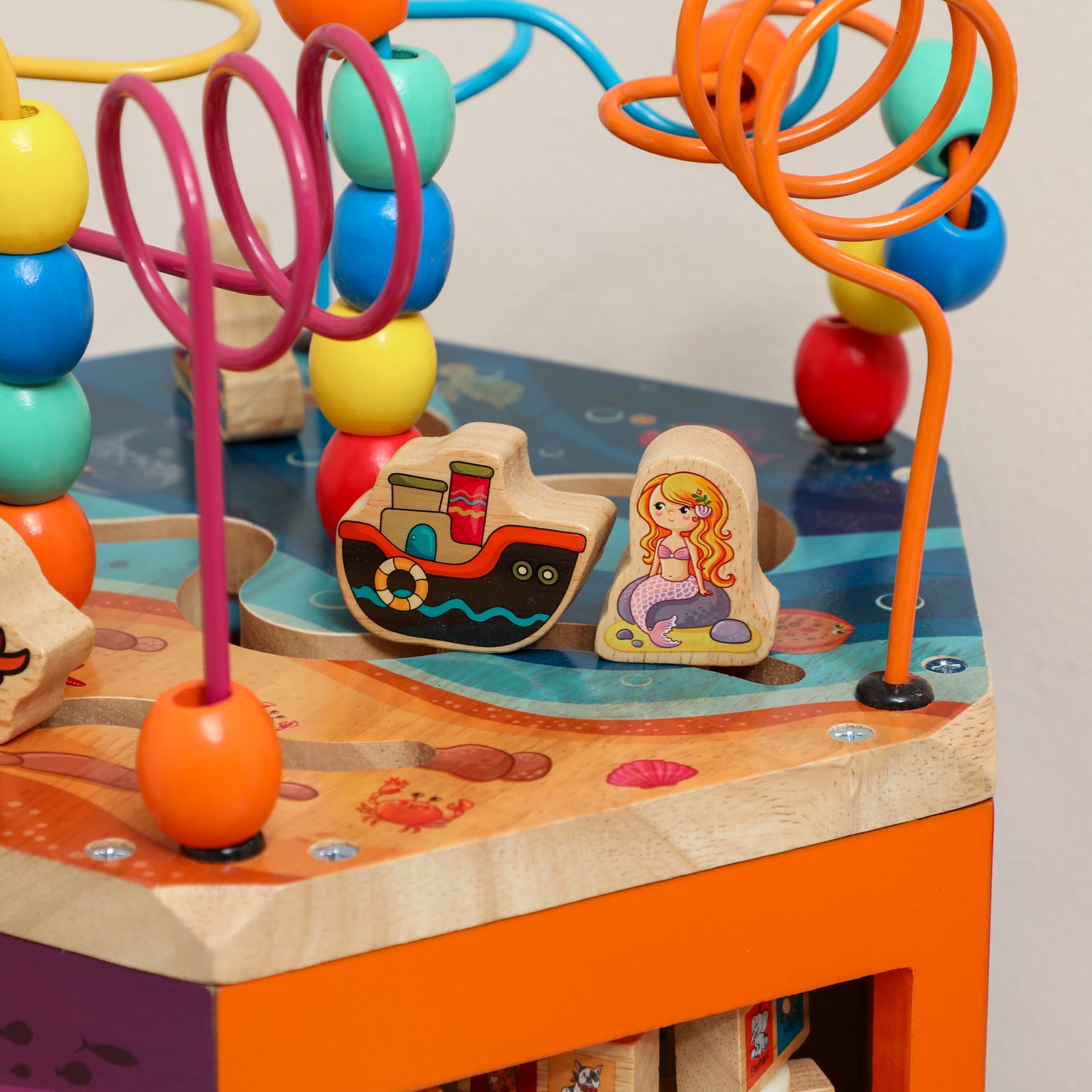 AIYAPLAY Wooden Activity Cube For Toddlers 18+ Months With Bead Maze
