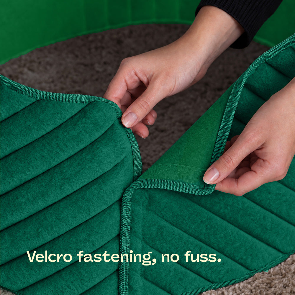 Round Faux Fur Christmas Tree Skirt With Velcro Closure | Green