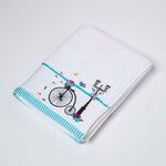 Turkish Cotton Embroidered Bicycle White Towel | Bath Towel | White