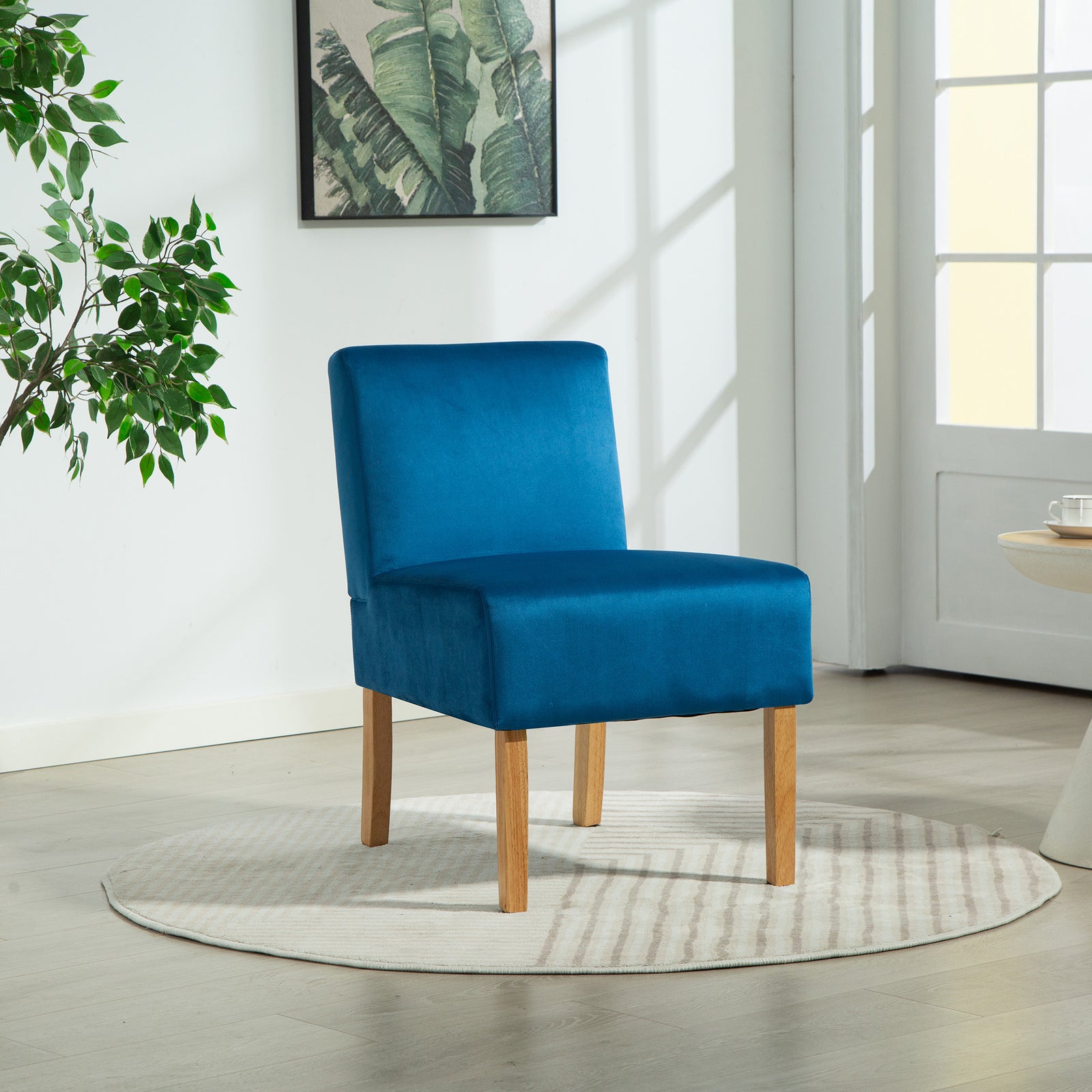 Corina Velvet Fabric Armless Accent Chair | Blue