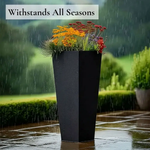 Zinc Galvanised Tall Flared Tapered Square Planter | 40cm x 40cm x 90cm | Matte Black