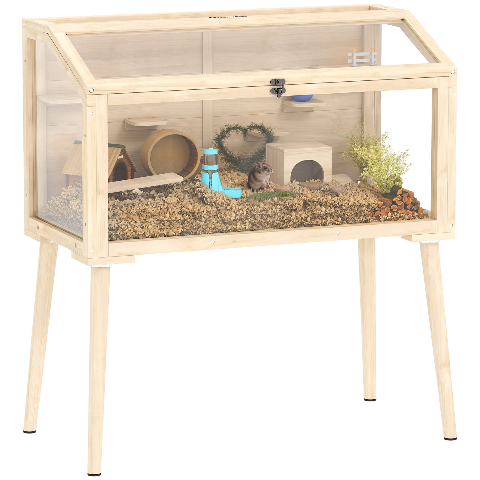 Wooden Hamster Cage, Gerbils Cage With Openable Top And Seesaws