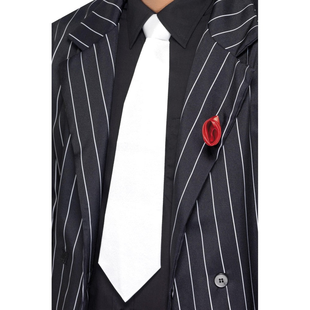 White Gangster Tie On Elastic