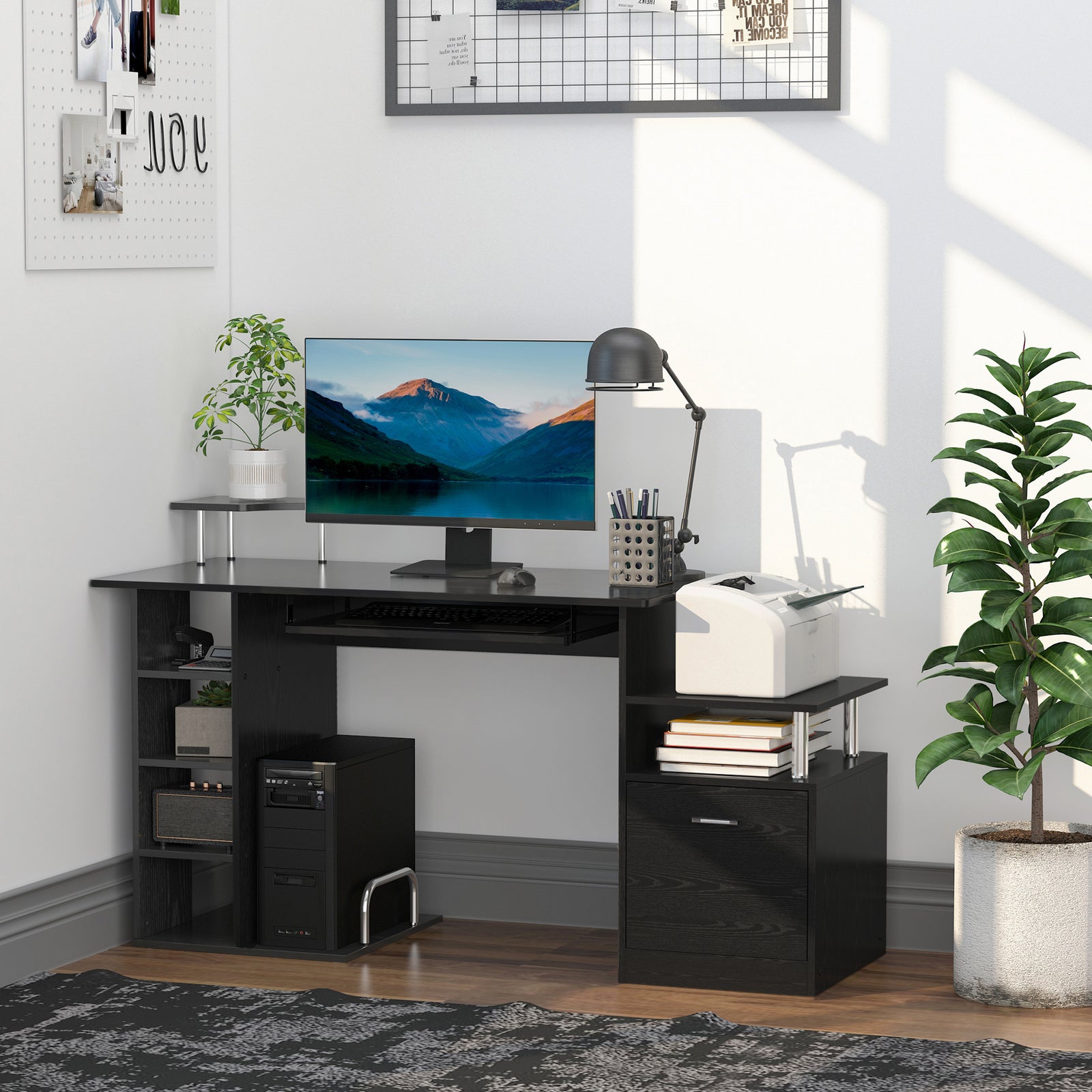 Wood Computer Desk With Drawer And Shelf