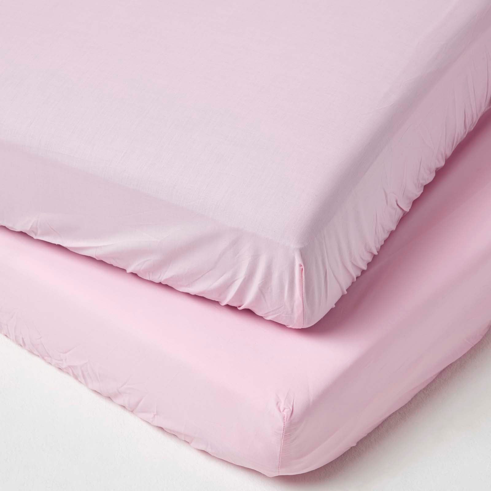 Cotton Fitted Cot Sheets 200 Tc, 70 X 140 Cm, 2 Pack | Cot Bed | Pink