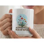 Dyzi Read Sip Repeat Quote Ceramic Mug White For Book Lovers
