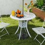78 Cm Round Garden Dining Table W/ Parasol Hole | White