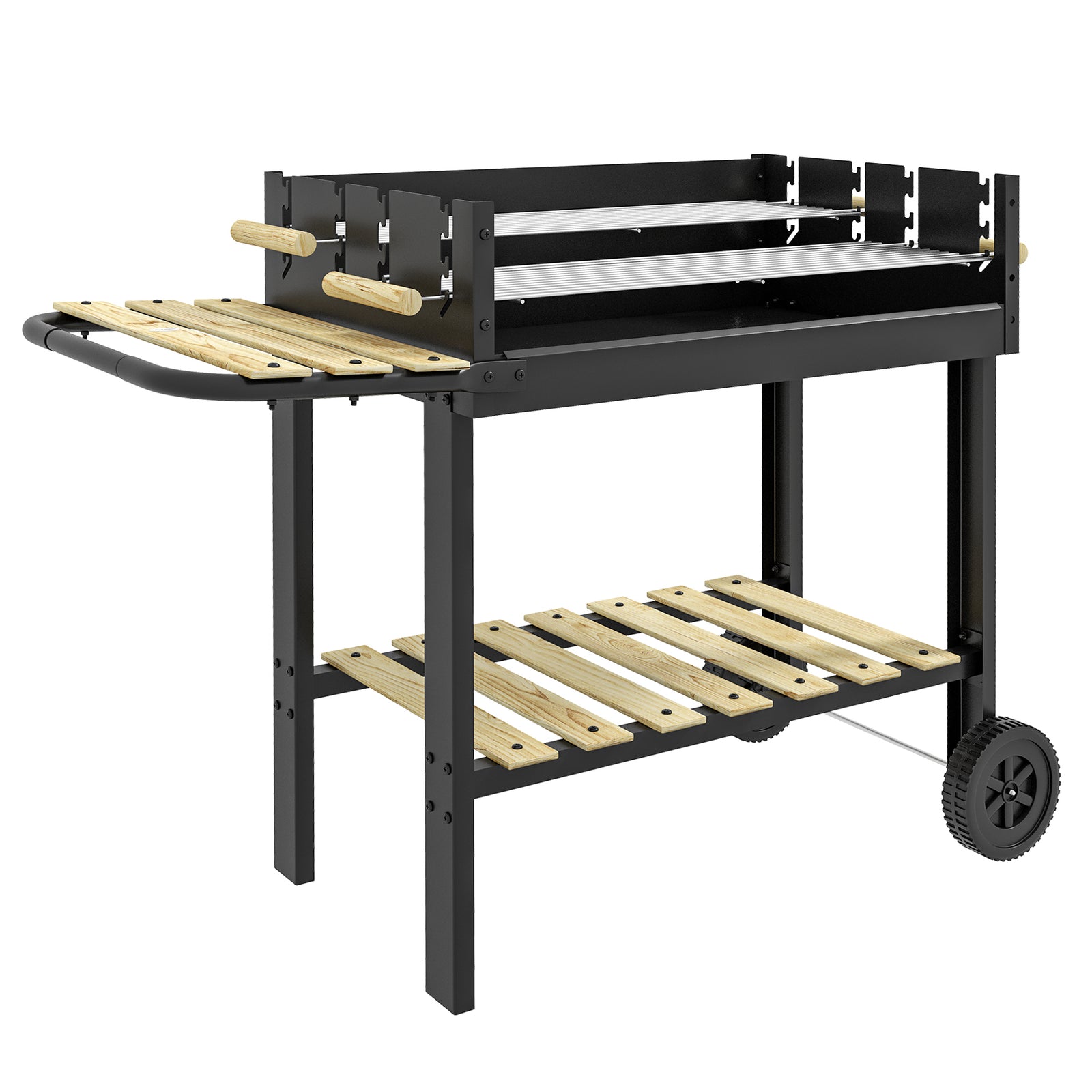 Outsunny Charcoal Bbq Trolley With Double Grill