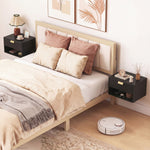 HOMCOM Floating Bedside Tables Set Of 2 With Fluted Drawer Open Shelf