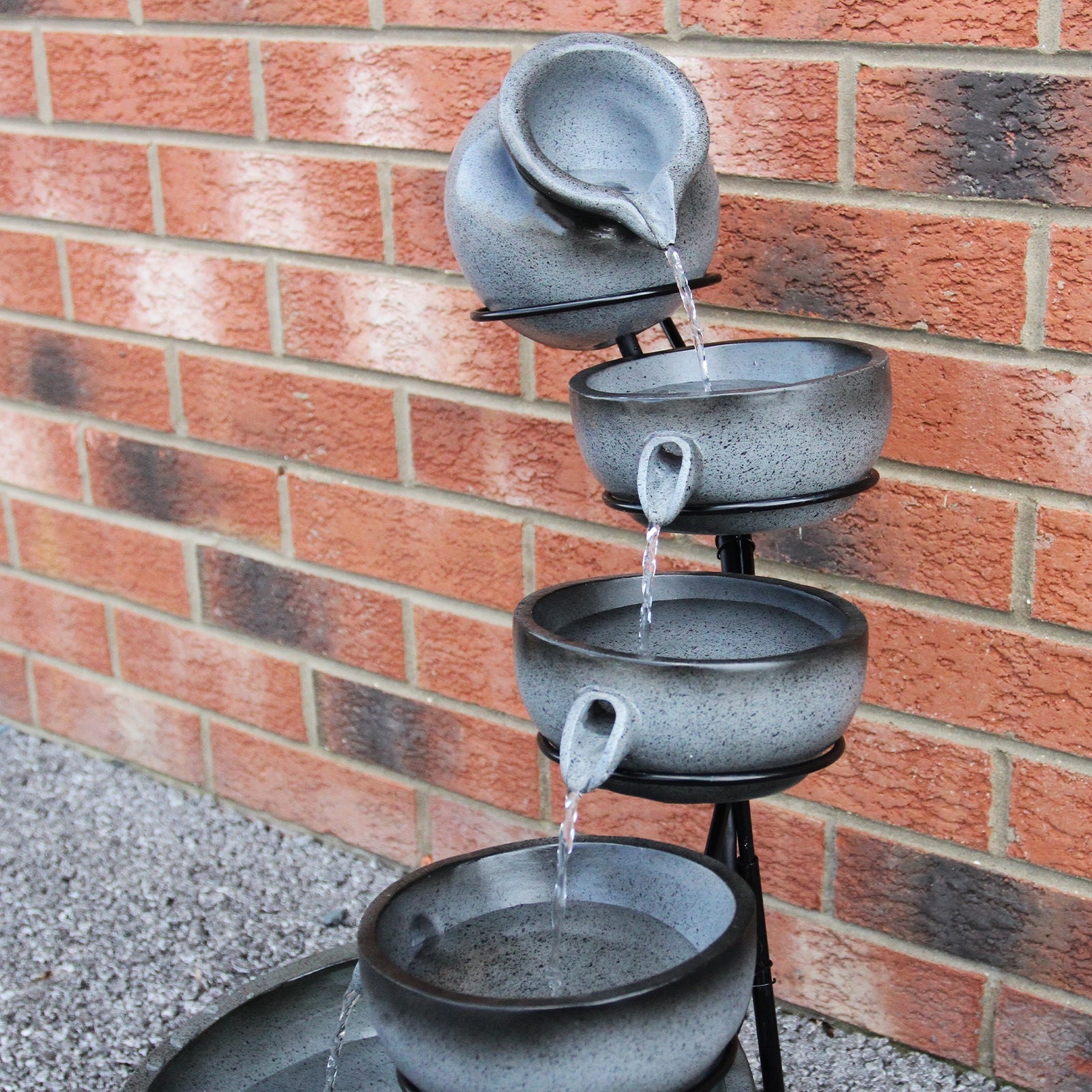 4 Tier Spilling Bowls Water Feature | Grey