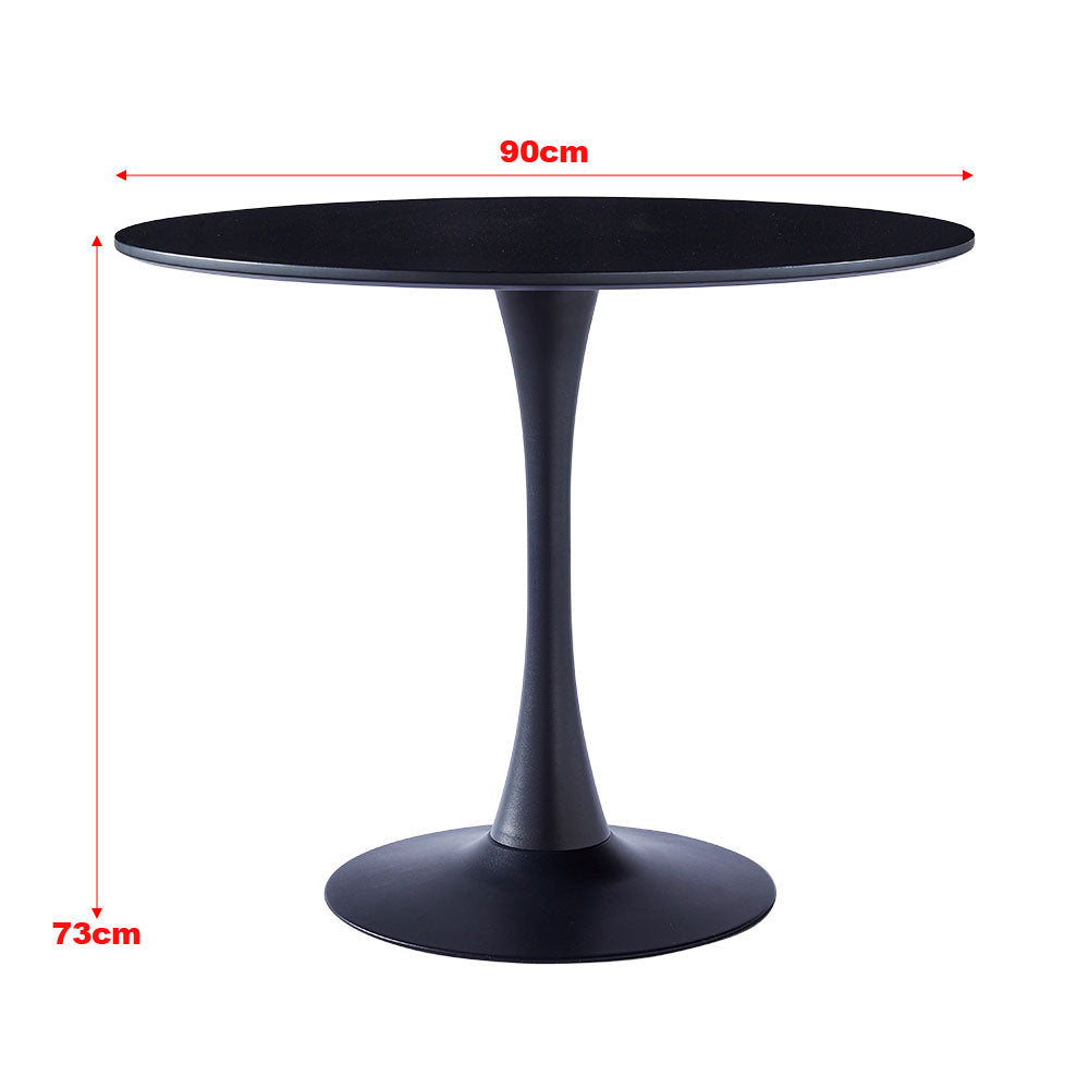 90cm Dia X 75cm Hmodern Round Wooden Table With Metallic Base | 0.9m | Black